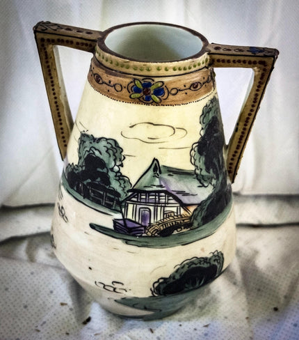 Antique ceramic two-handled jug or pitcher-Nippon