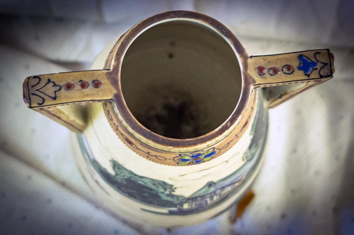 Antique ceramic two-handled jug or pitcher-Nippon