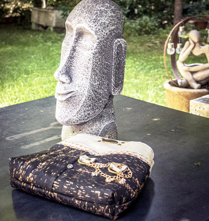 The Gilded Eclipse-Handmade cork and natural leather, and top handle bag with gold chain.