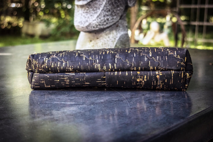 The Gilded Eclipse-Handmade cork and natural leather, and top handle bag with gold chain.