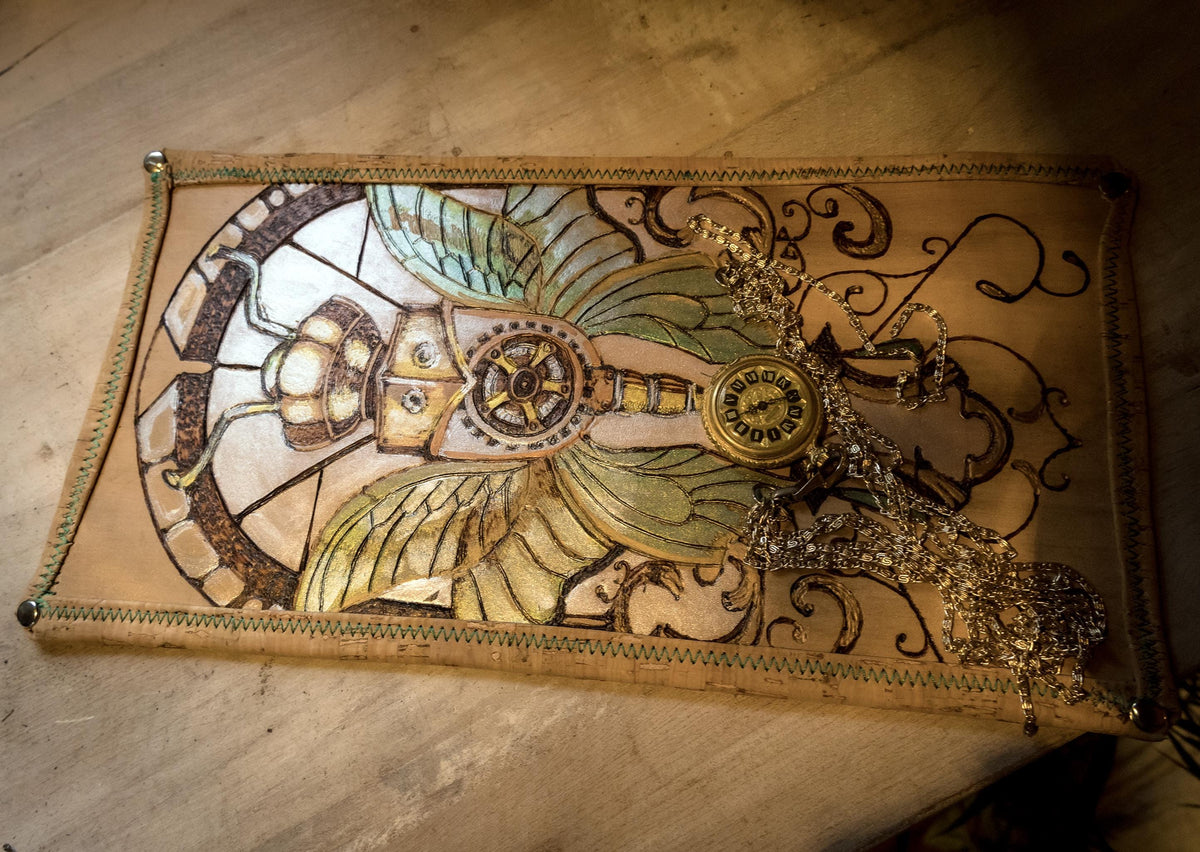 Antique-style leather desk mat styled on a tabletop.