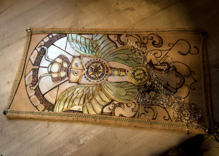 Antique-style leather desk mat styled on a tabletop.